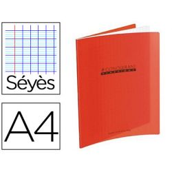 Cahier piqué conquérant classique couverture polypropylène rigide transparente a4 21x29,7cm 96 pages 90g séyès rouge
