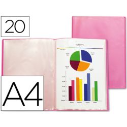 Protège-documents liderpapel polypropylène couverture flexible 20 pochettes fixes a4 210x297mm rouge frosty translucide
