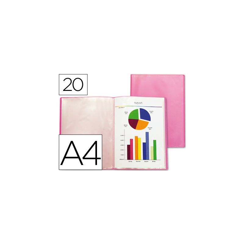 Protège-documents liderpapel polypropylène couverture flexible 20 pochettes fixes a4 210x297mm rouge frosty translucide