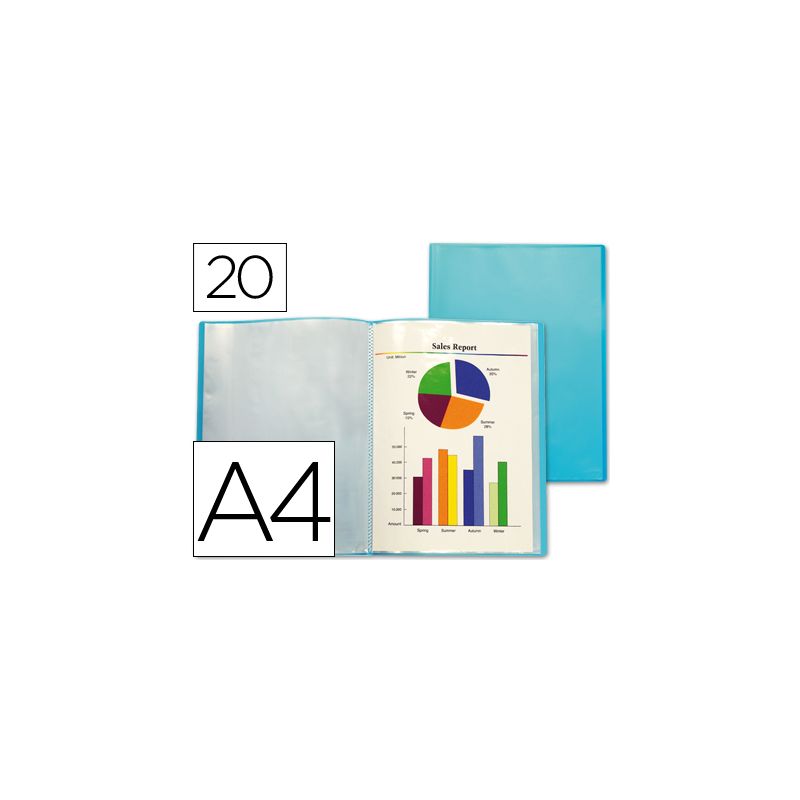  	 	 Protège-documents liderpapel polypropylène couverture flexible 20 pochettes fixes coloris bleu frosty translucide