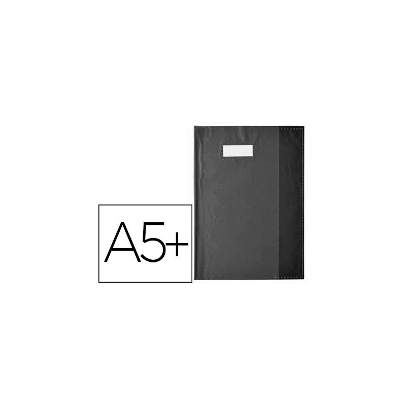 Protège-cahier elba styl'sms pvc opaque 12/100e sans phtalates porte-étiquette et étiquette 170x220mm noir