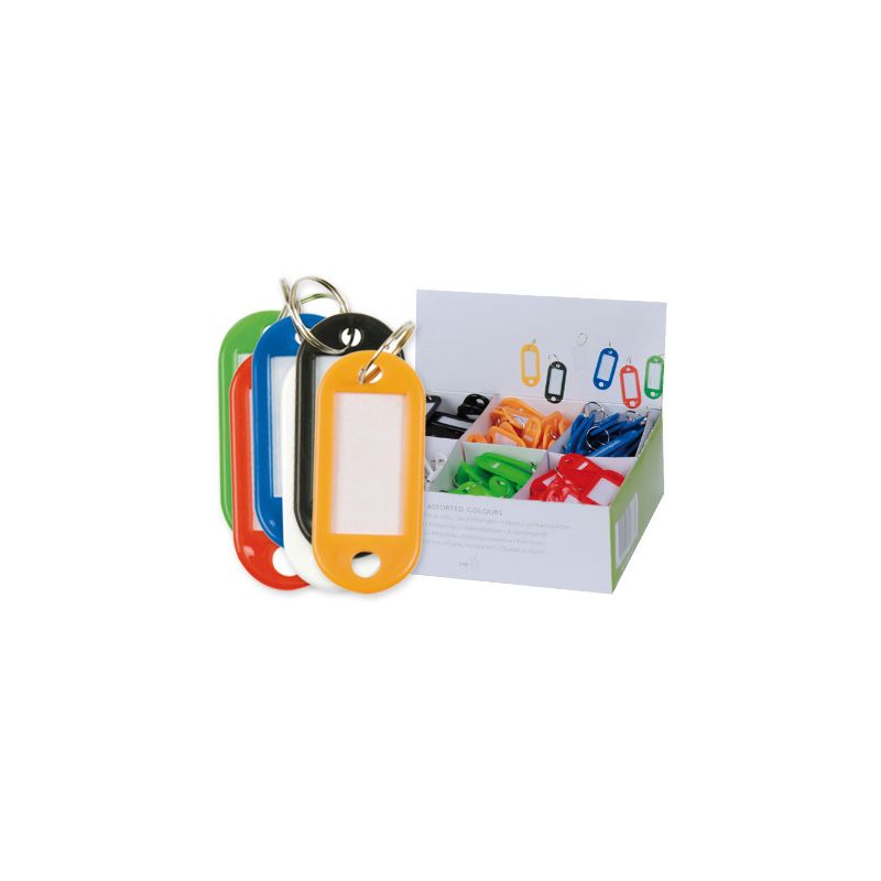 Porte-clés q-connect porte-étiquette plastique 50x22mm 5 coloris assortis présentoir 100 unités
