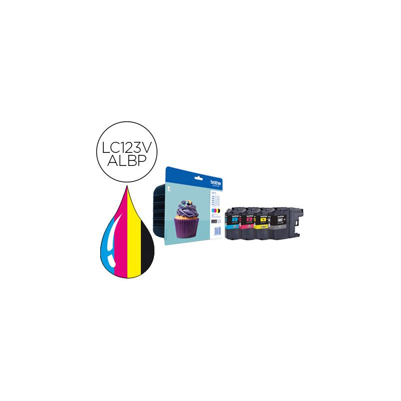 Cartouche brother jet d'encre LC123VALBP pack 4 encres noir/cyan/magenta/jaune