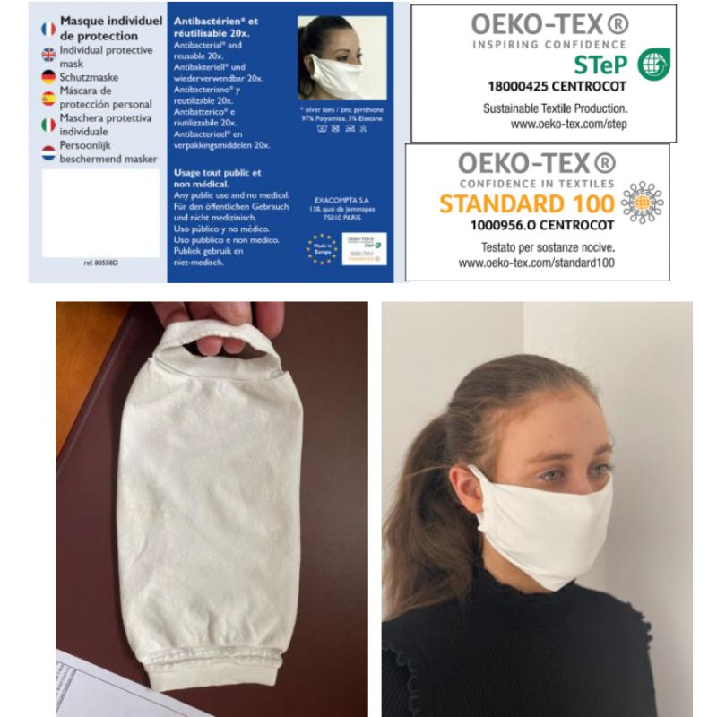 Masque de protection textile. Lavable 60°. Réutilisable 20 fois. Conforme ANSM catégorie 2