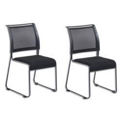 Lot de 2 Chaises Dacada assise en tissu et dossier résille Noir, piètement luge en acier - H84 cm, L42 cm