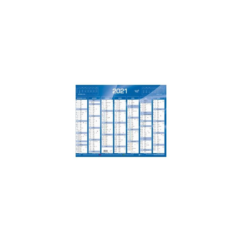 QUO VADIS Calendrier 7 mois par face avec vacances scolaires en haut, format 43 x 33,5 cm Bleu