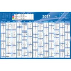 QUO VADIS Calendrier 12 mois par face avec vacances scolaires en haut, format 67,5 x 43 cm Bleu