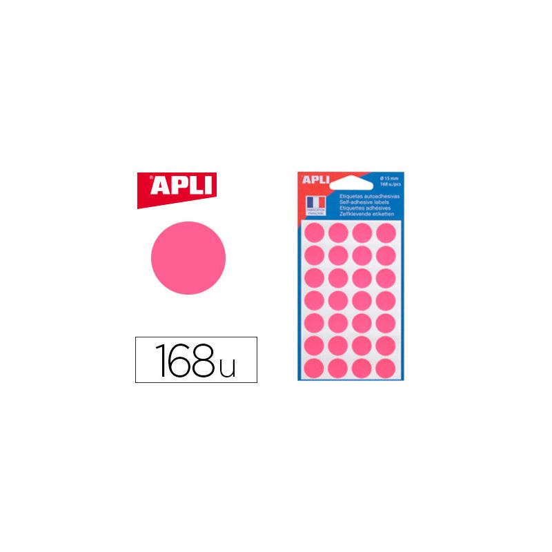 Pastille adhésive apli agipa diamètre 15mm permanente coloris rose pochette 168 unités