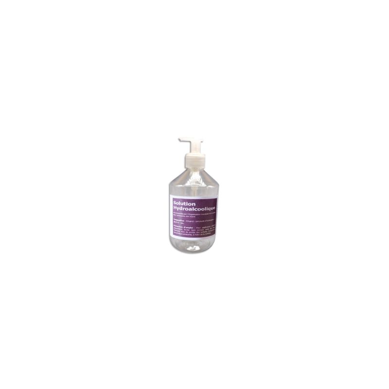 Flacon 500 ml+Pompe solution hydroalcoolique pour l'antiseptie mains et surfaces