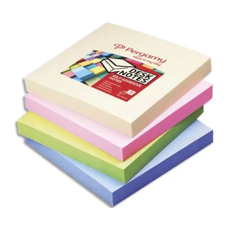 PERGAMY Bloc de 100 feuilles repositionnables dimensions 7,6x7,6cm. Coloris assortis pastel