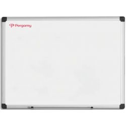 PERGAMY Tableau Blanc émaillé magnétique, cadre aluminium, Format : L90 x H60 cm