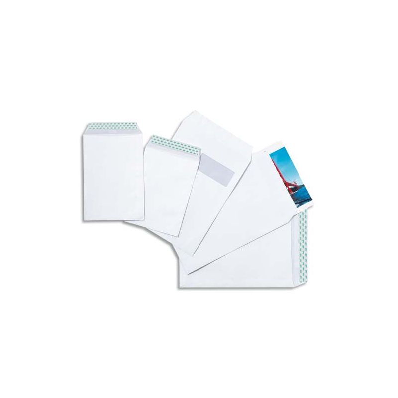 Boîte de 250 pochettes velin Blanc 90g C4 229x324 mm auto-adhésives
