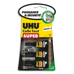 UHU 3 mini-tubes 1g de colle Strong and Safe