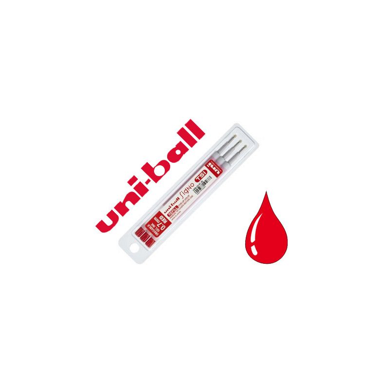 Recharge uniball roller signo tsi encre gel effaçable pointe moyenne tracé 0.7mm coloris rouge set 3 unités
