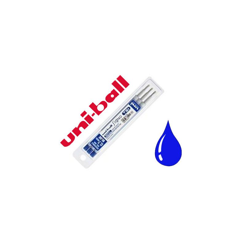 Recharge uniball roller signo tsi encre gel effaçable pointe moyenne tracé 0.7mm coloris bleu set 3 unités