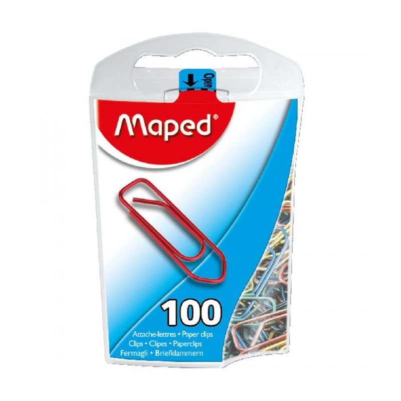 MAPED Boîte de 100 trombonnes en acier laqué 25mm coloris assortis