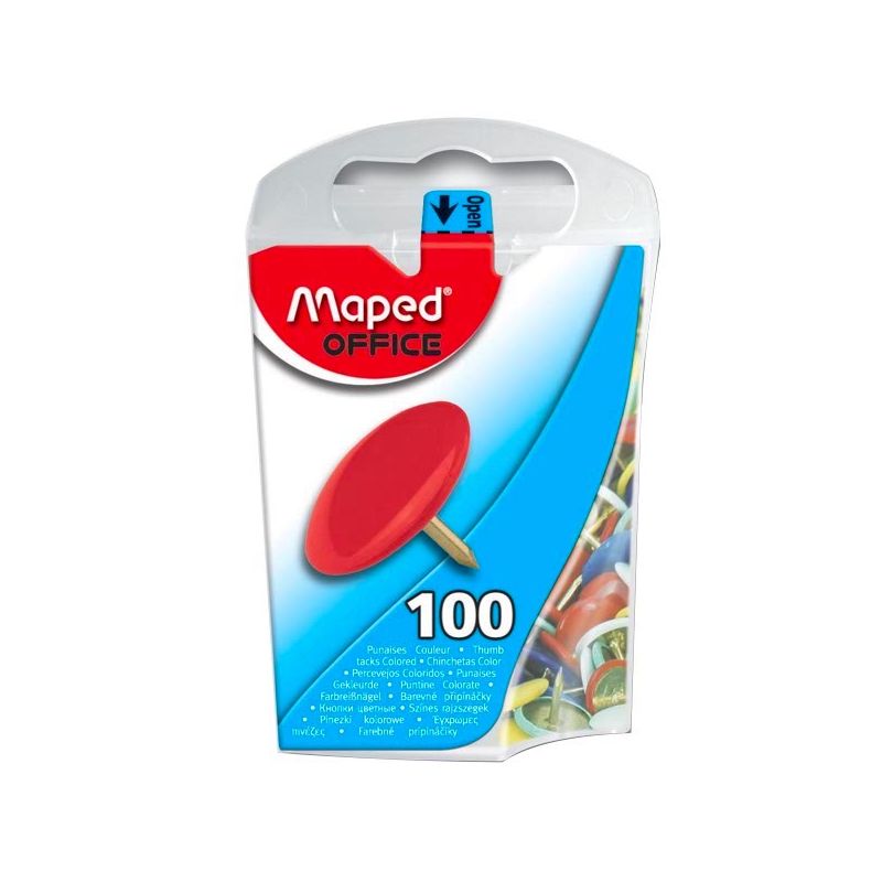 MAPED Boîte de 100 punaises en acier galvanisé 10mm coloris assortis