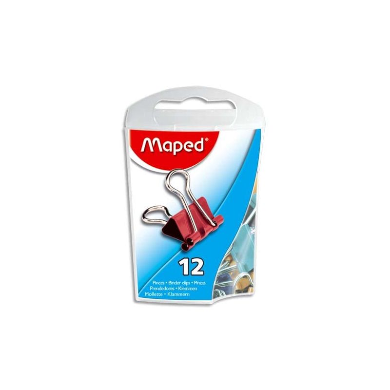 MAPED Boîte de 12 pinces clip largeur 15mm coloris assortis