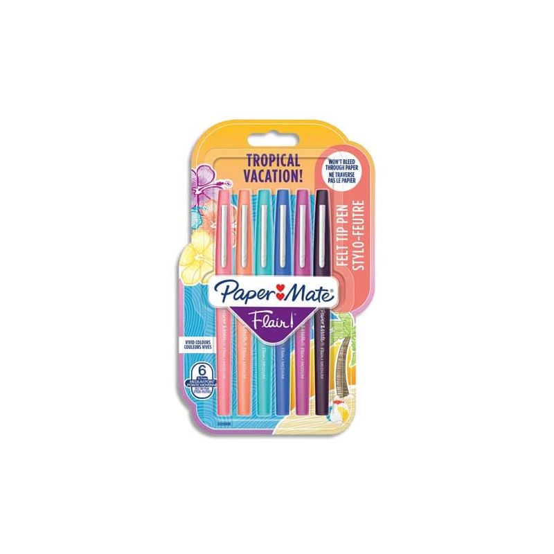 PAPERMATE Pochette de 6 Stylos feutres Flair Original Tropical pointe 0,4mm
