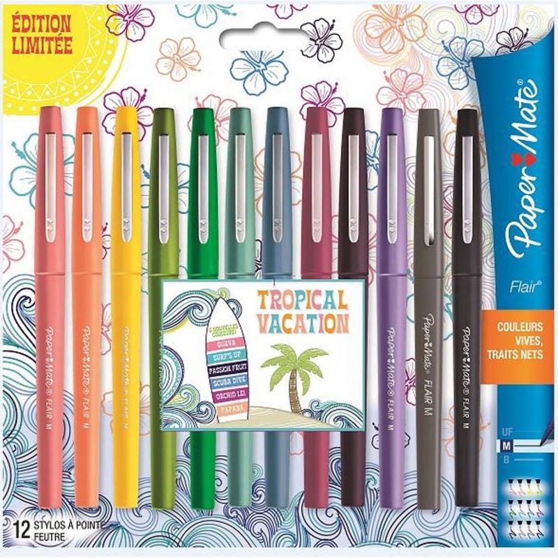  PAPERMATE Pochette de 12 Stylos feutres Flair Original Tropical pointe 0,4mm