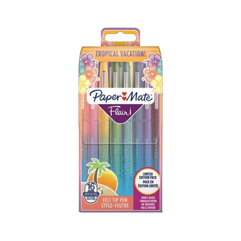 PAPERMATE Pochette de 16 Stylos feutres Flair Original Tropical pointe 0,4mm