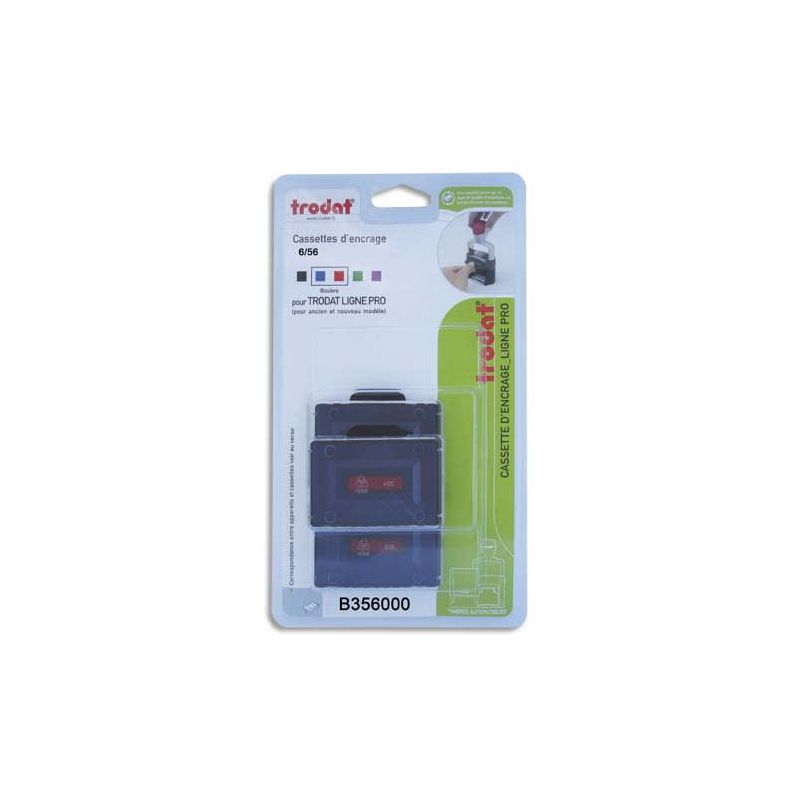 TRODAT Blister 3 recharges 6/56 pour appareils 5177/5204/5558/55510 Bicolore Bleu et Rouge