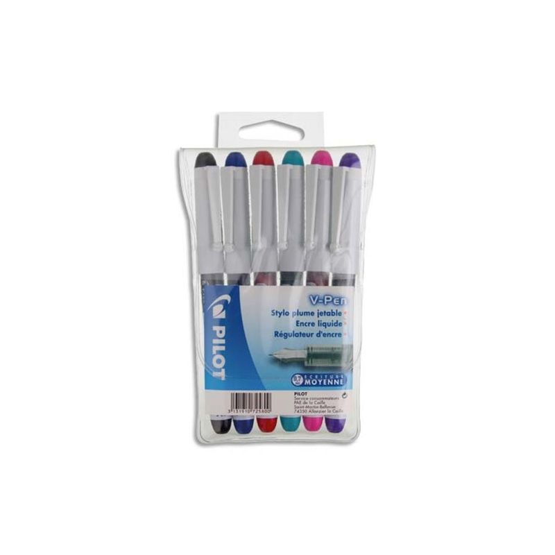  PILOT Pochette de 6 stylos à plume V-PEN jetables 6 couleurs