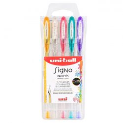 UNI-BALL Pochette de 5 stylos bille à encre gel Electrics Couleurs pailletées