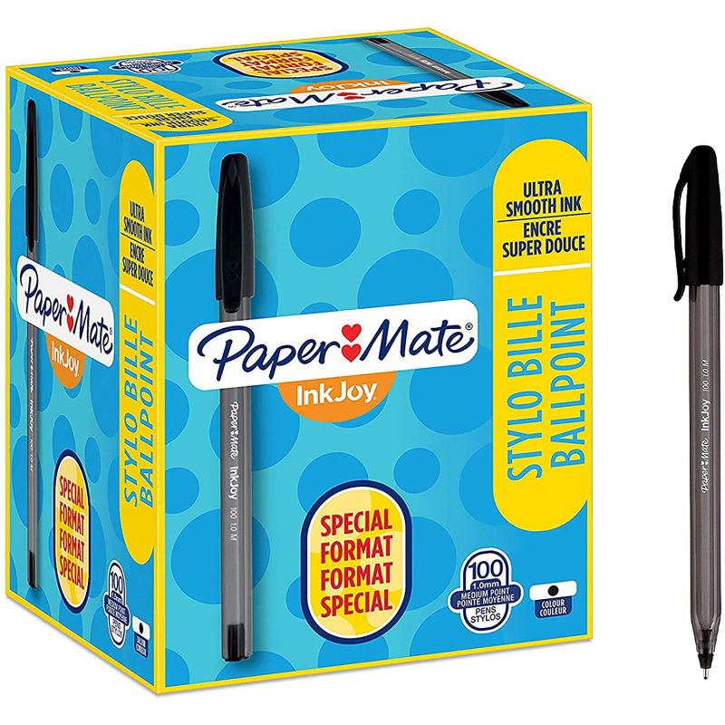 PAPERMATE Boîte de 100 Stylos bille INKJOY pointe moyenne Encre Noire