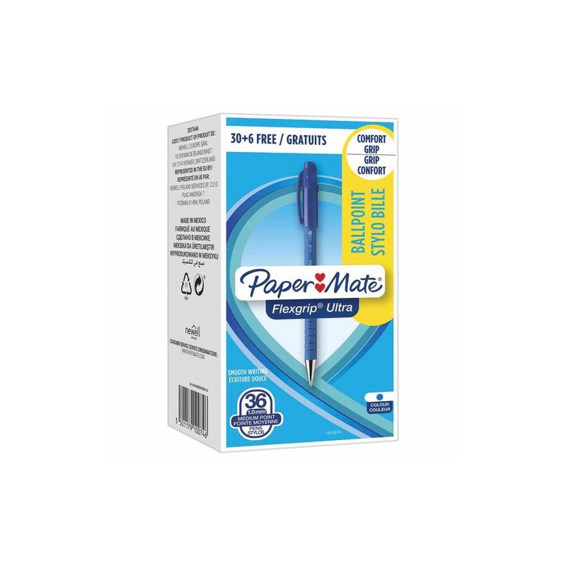 PAPERMATE Pack de 30+6 Stylo à bille pointe moyenne rétractable Encre Bleue
