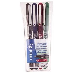 PILOT V-BALL Pochette de 4 stylos feutre à bille pointe métal