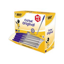BIC Pack 90 stylos bille Cristal Bleu + 10 offerts Pointe moyenne