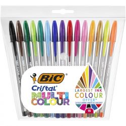 BIC Pack rigide de 15 stylos bille Cristal Multicolor