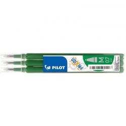 PILOT Pochette de 3 recharges vert roller FriXion Ball pointe moyenne (0,7mm)