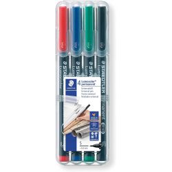 STAEDTLER LUMOCOLOR Pochette de 4 feutres Pointe super fine encre permanente assortis