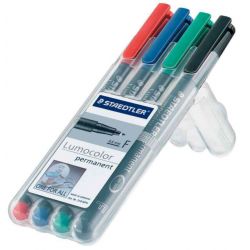 STAEDTLER LUMOCOLOR Pochette de 4 feutres pointe fine Encre permanente Assortis