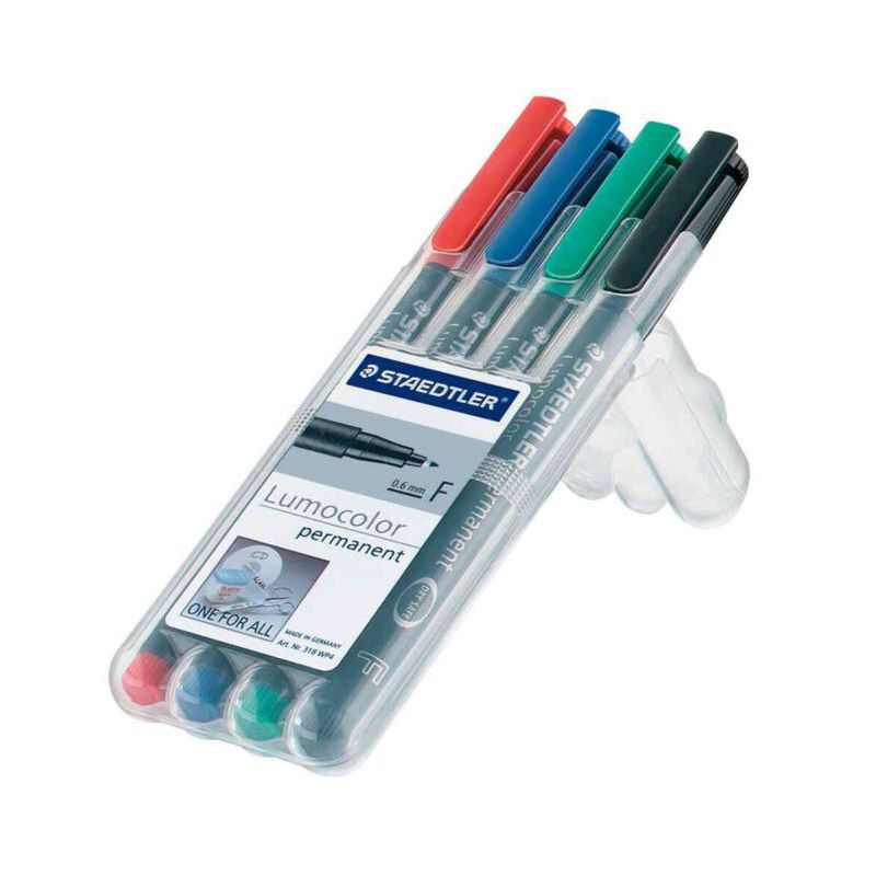 STAEDTLER LUMOCOLOR Pochette de 4 feutres pointe fine Encre permanente Assortis