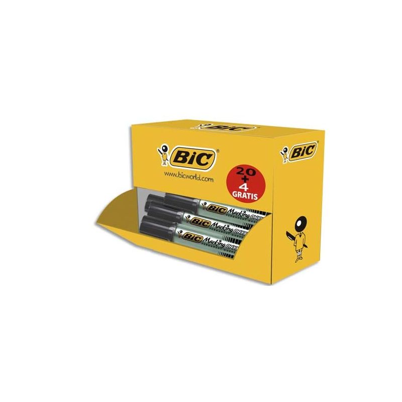 BIC ONYX 1481 Pack de 20+4 marqueur permanent pointe biseautée encre Noire indélébile