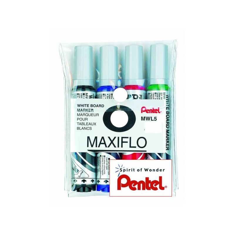 PENTEL MAXIFLO Pochette de 4 marqueurs effaçables à sec pointe ogive large encre liquide