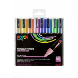 UNI POSCA Set de 8 Marqueurs peinture Pointe conique moyenne couleurs assortis