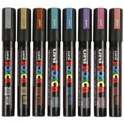 UNIBALL POSCA Coffret de 8 marqueurs peinture métallisés Pointe moyenne Couleurs assorties
