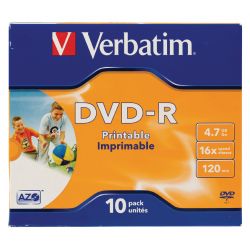 VERBATIM Pack de 10 boîtiers cristal DVD-R imprimables 4,7Go 16x 43521