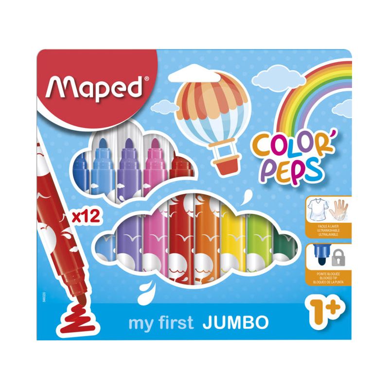 MAPED Pochette 12 feutres de coloriage COLOR'PEPS pointe extra large