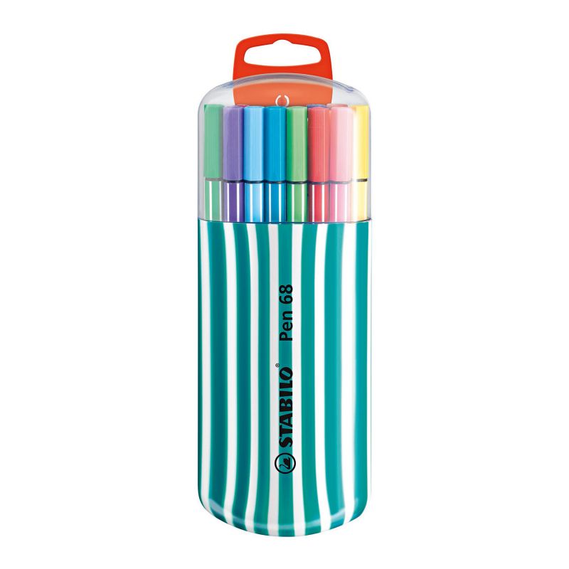 STABILO Etui plastique refermable Zebrui Turquoise 20 feutres PEN68 Pointe moyenne