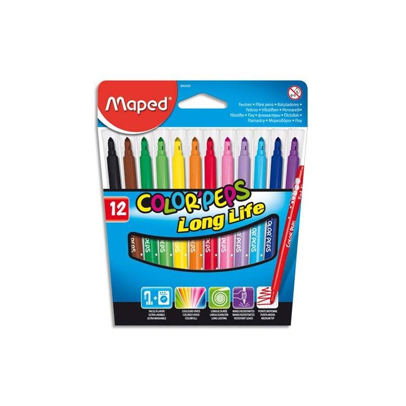 MAPED Pochette 12 feutres de coloriage COLOR'PEPS pointe moyenne