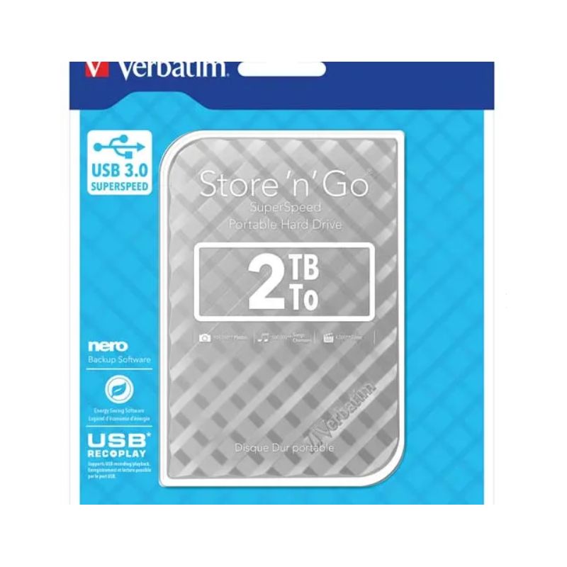 VERBATIM Disque dur 2,5 USB 3.0 Store'N'Go Style 2To Gris