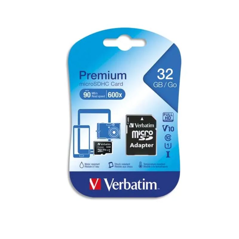 VERBATIM Carte MicroSDHC 32Go+adaptateur Class 10/U1