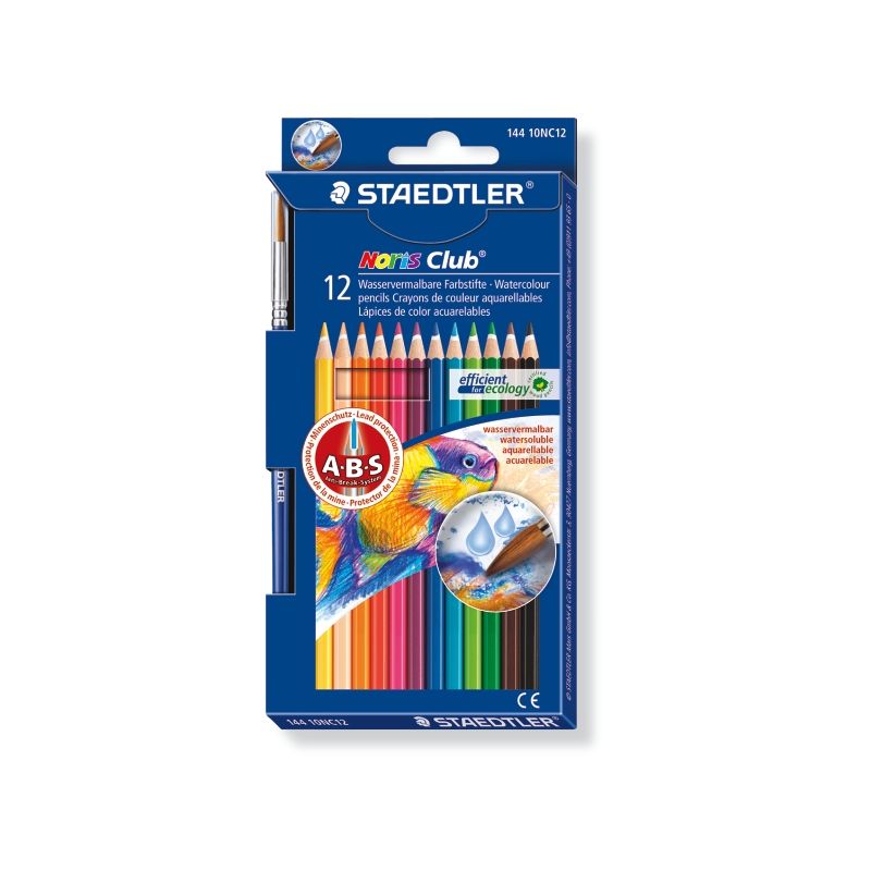 STAEDTLER Etui carton de 12 crayons de couleur aquarellables NORIS CLUB + 1 pinceau adapté