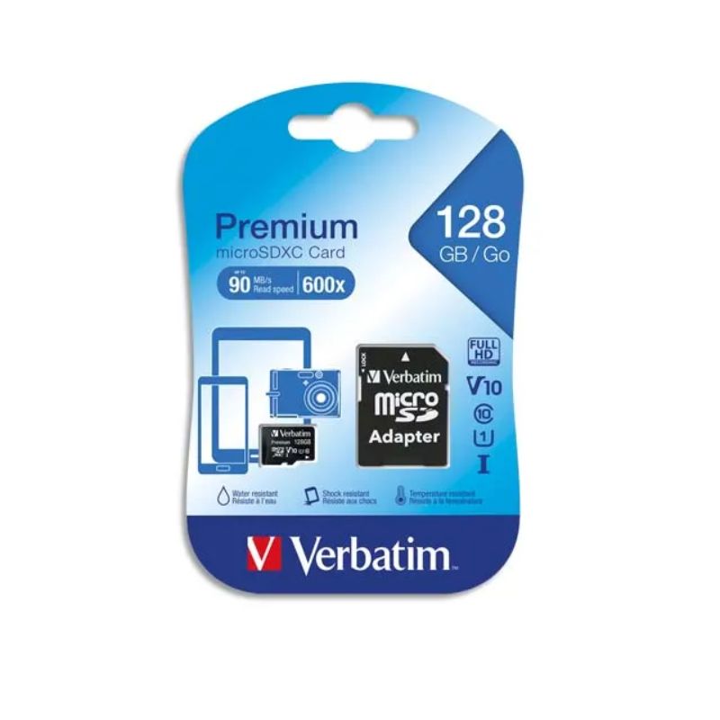 VERBATIM Carte MicroSDXC 128Go+adaptateur Class 10/U1