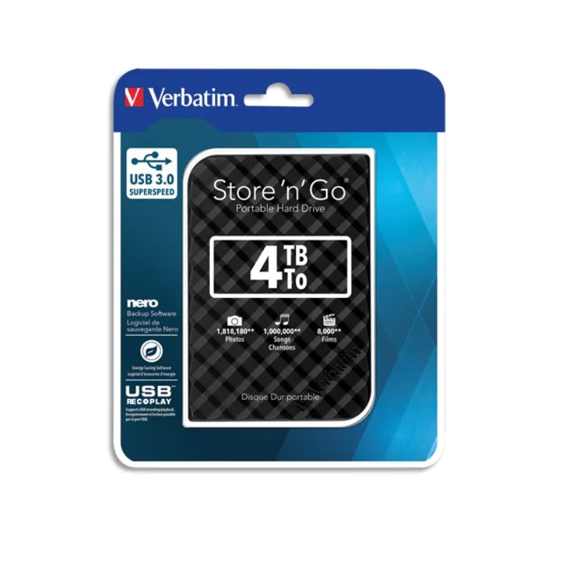 VERBATIM Disque dur 2,5'' USB 3.0 Style Noir 4To